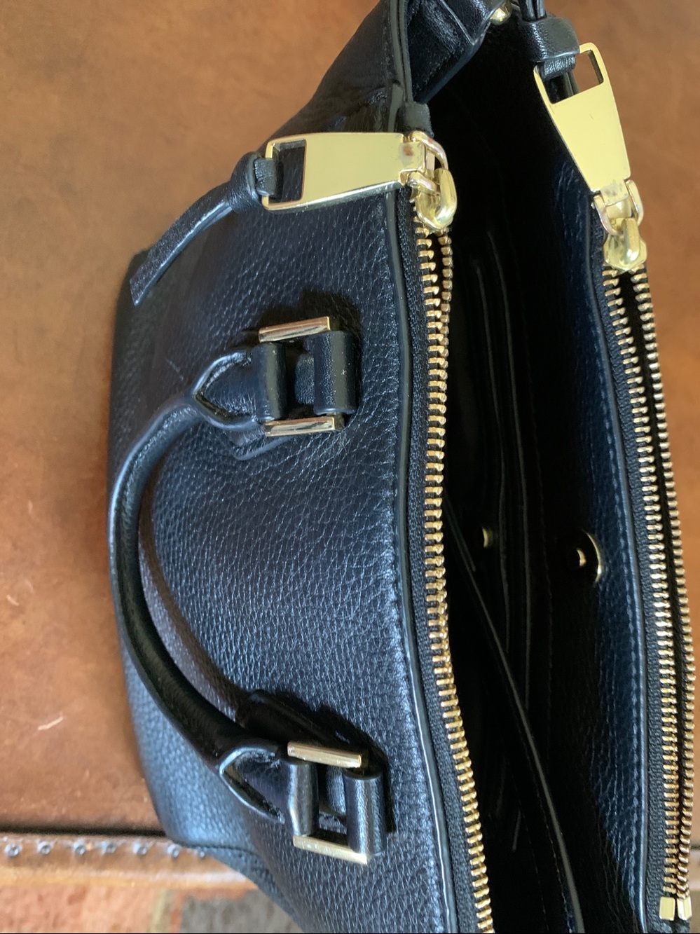 Tory Burch Black Pebbled Leather Satchel with Gold Accents - Picture 2 of 5
